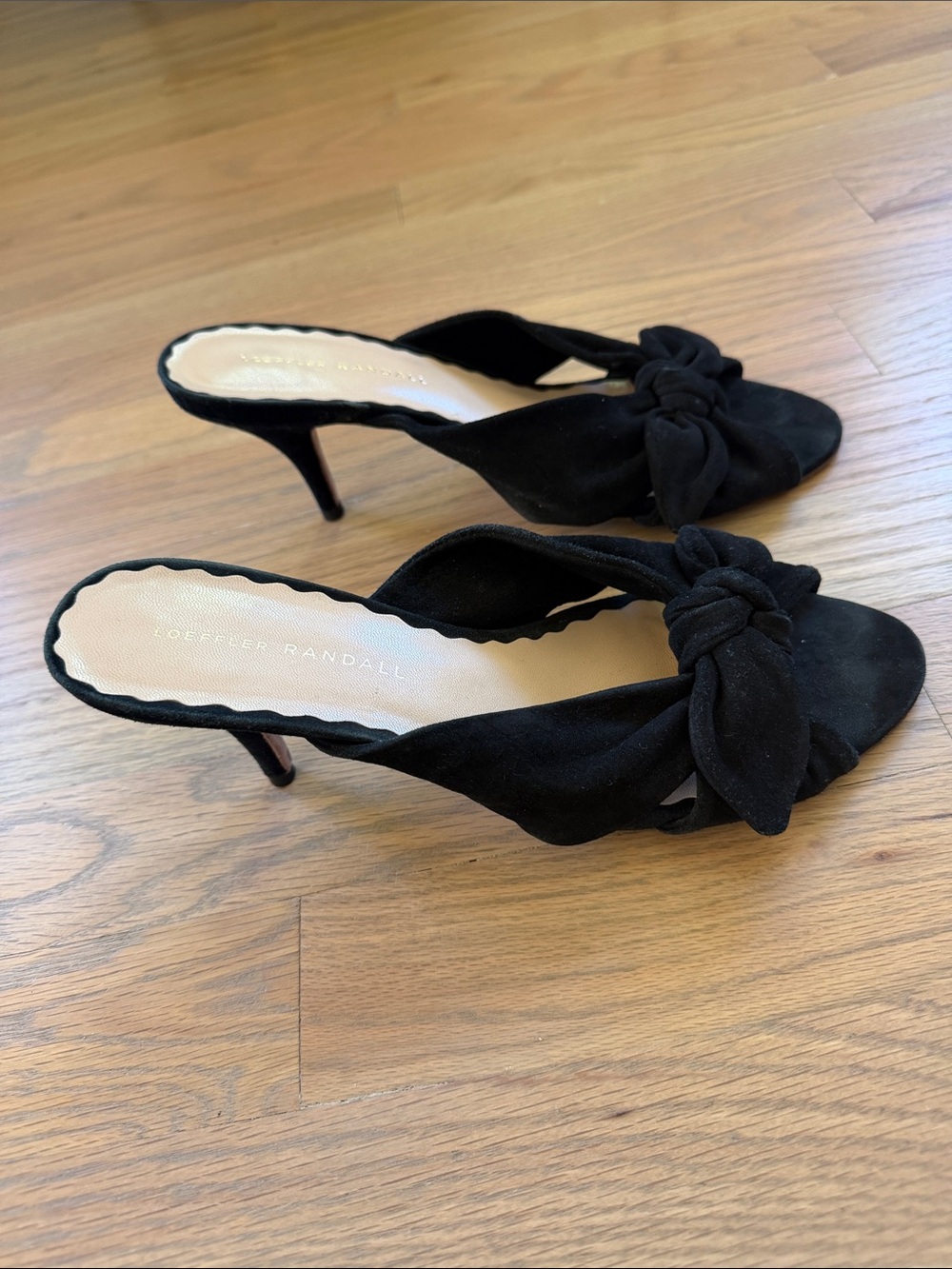 Loeffler Randall Black Knotted Bow Kitten Heel Mules Size 8